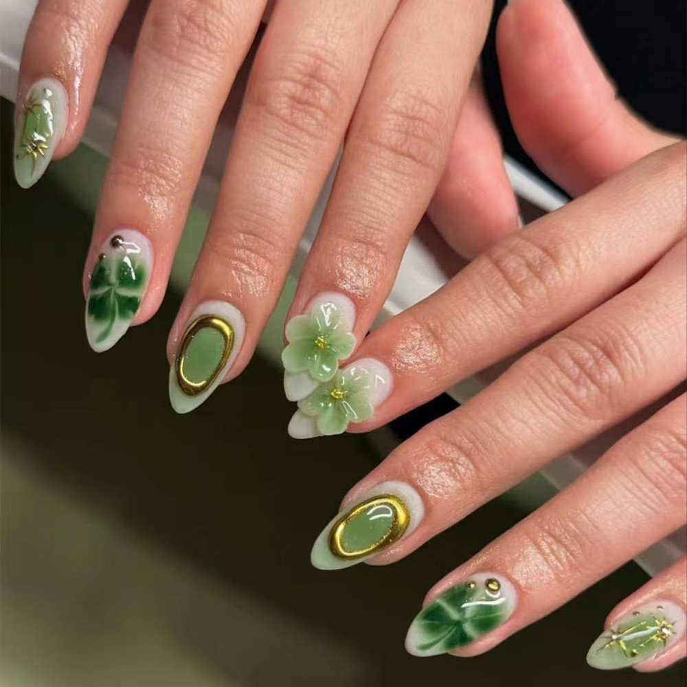 Resin Art Flower - 24 Uñas Postizas de Lujo Color