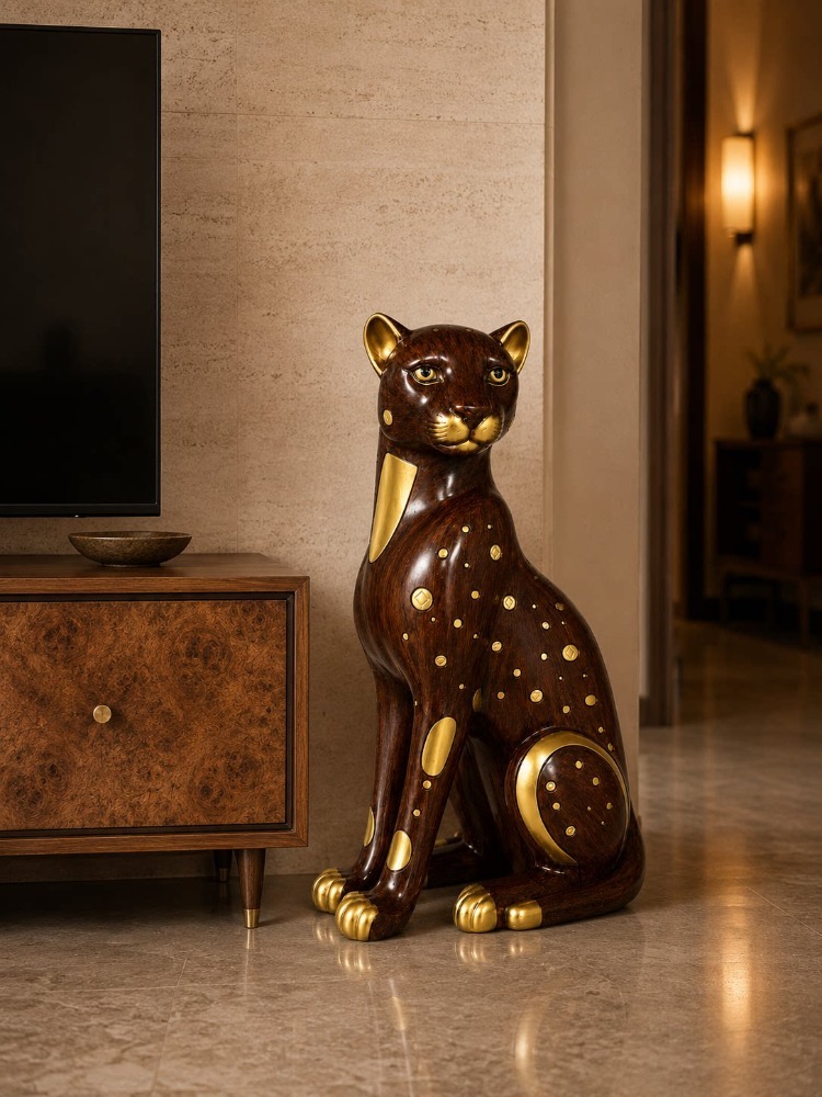 Resin Art And Wood - Escultura Decorativa de Leopardo en Madera