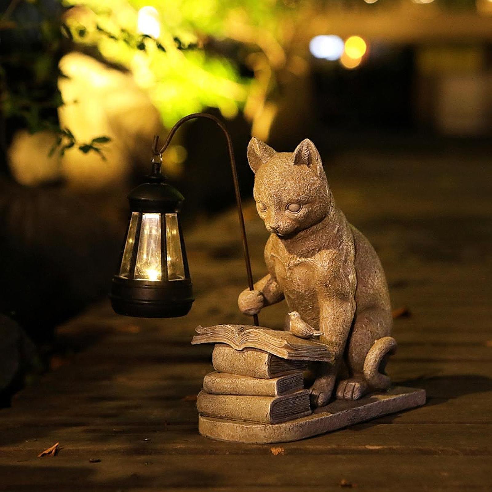 Resin Art Sculptures - Mini estatua Solar de gato para