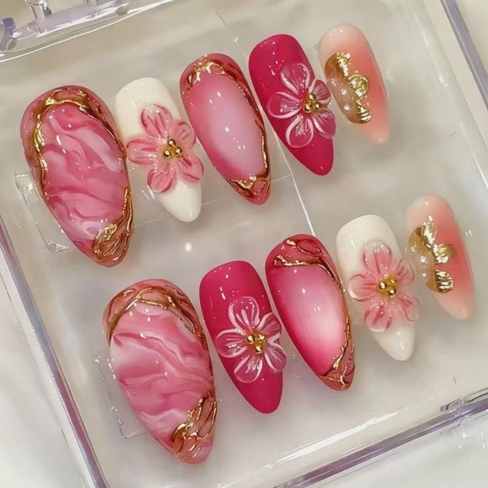 24 Uñas Postizas de Lujo Color - Resin Art Flower reseña y precio