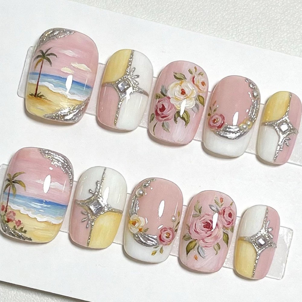 24 Uñas Postizas de Lujo Color - Resin Art Flower reseña y precio